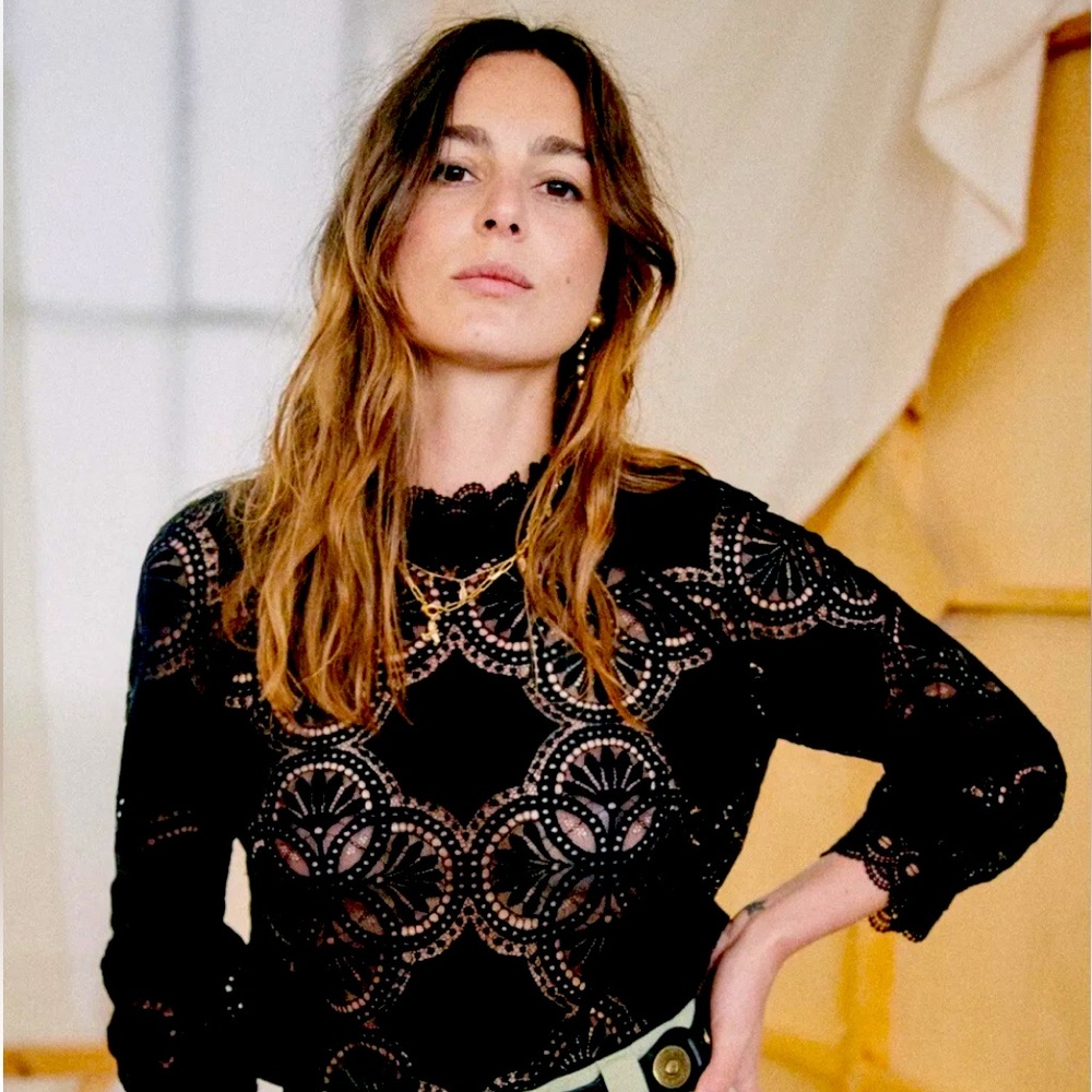 NWT Sezane Bacall Blouse - Black - Size 34/ uk 6/ US 2